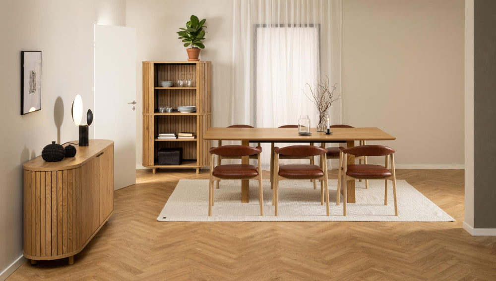 Carlos Wooden Sideboard with Dining Table and Chair in Dining Setting