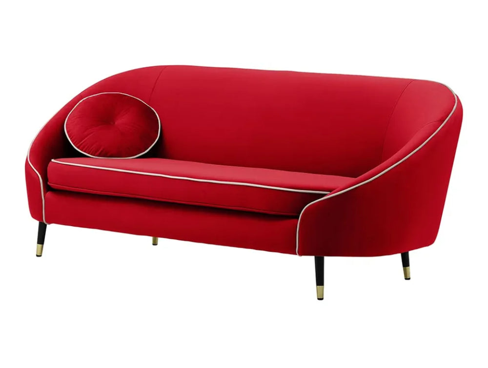 Kaleb 3 Seater Contrast Piping Sofa - Dark Red and Black/Gold