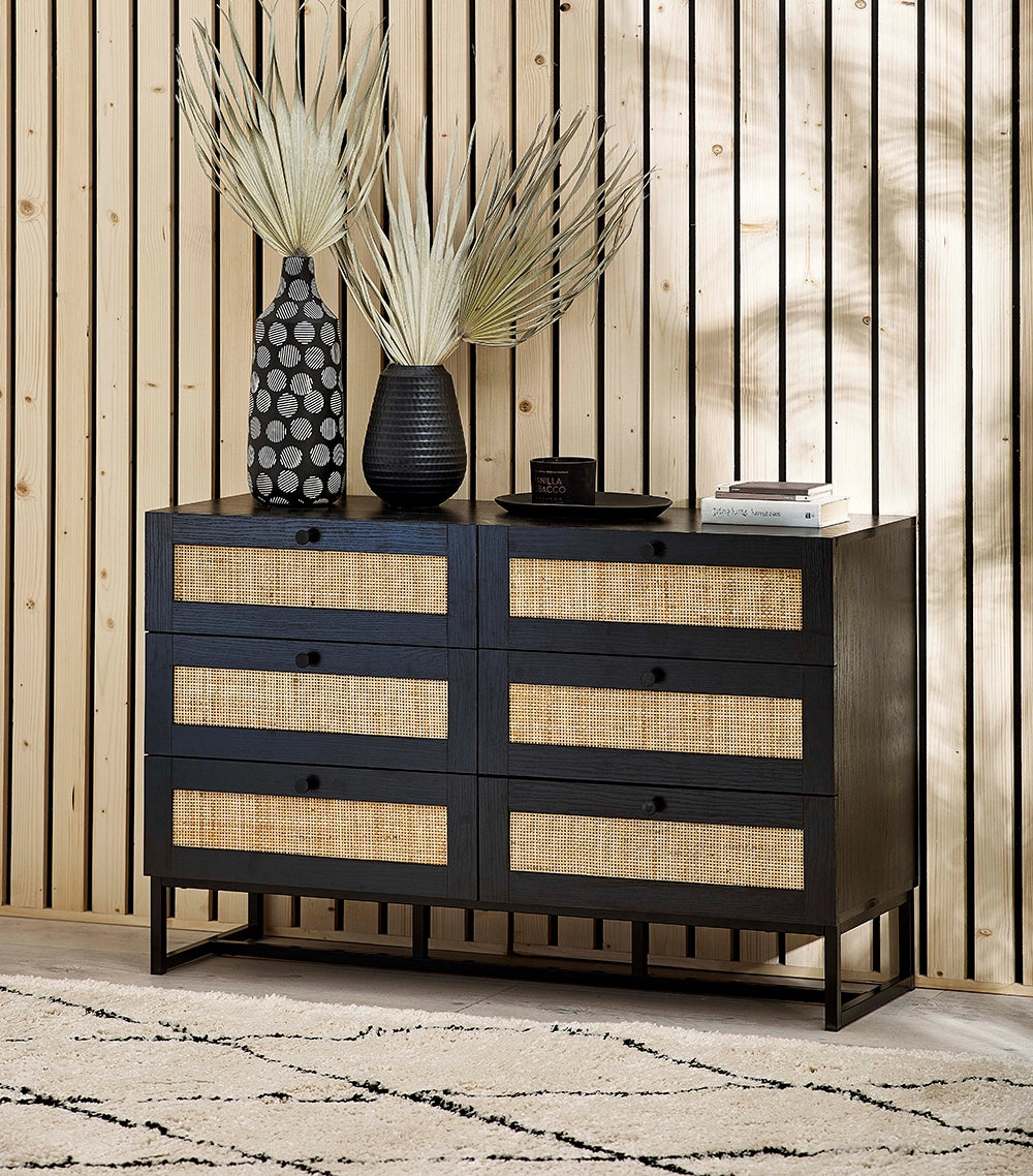 Bari 6 Drawer Chest with Vase and Books in Living Room Setting