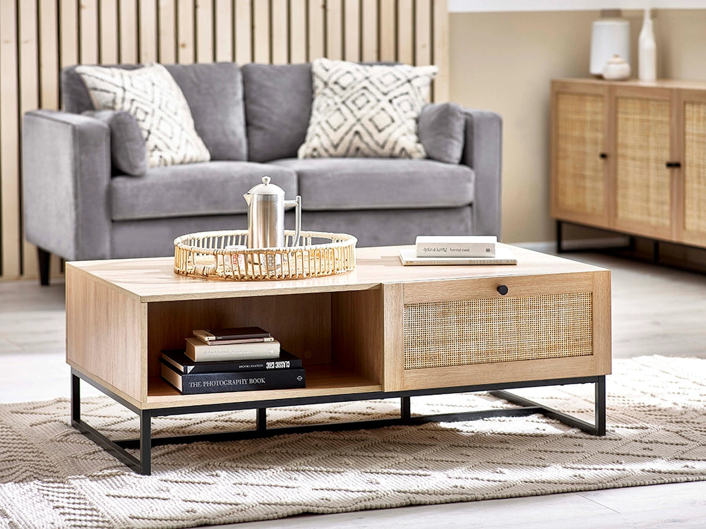 Bari Coffee Table with Sofa and Carpet in Living Room Setting