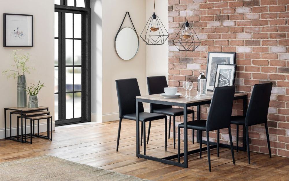 Beca Dining Table Sonoma Oak with Wall Frames and Chairs in Living Room Setting