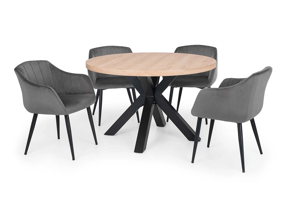 Burnwick Round Dining Table with Fabric Grey Tub Chair