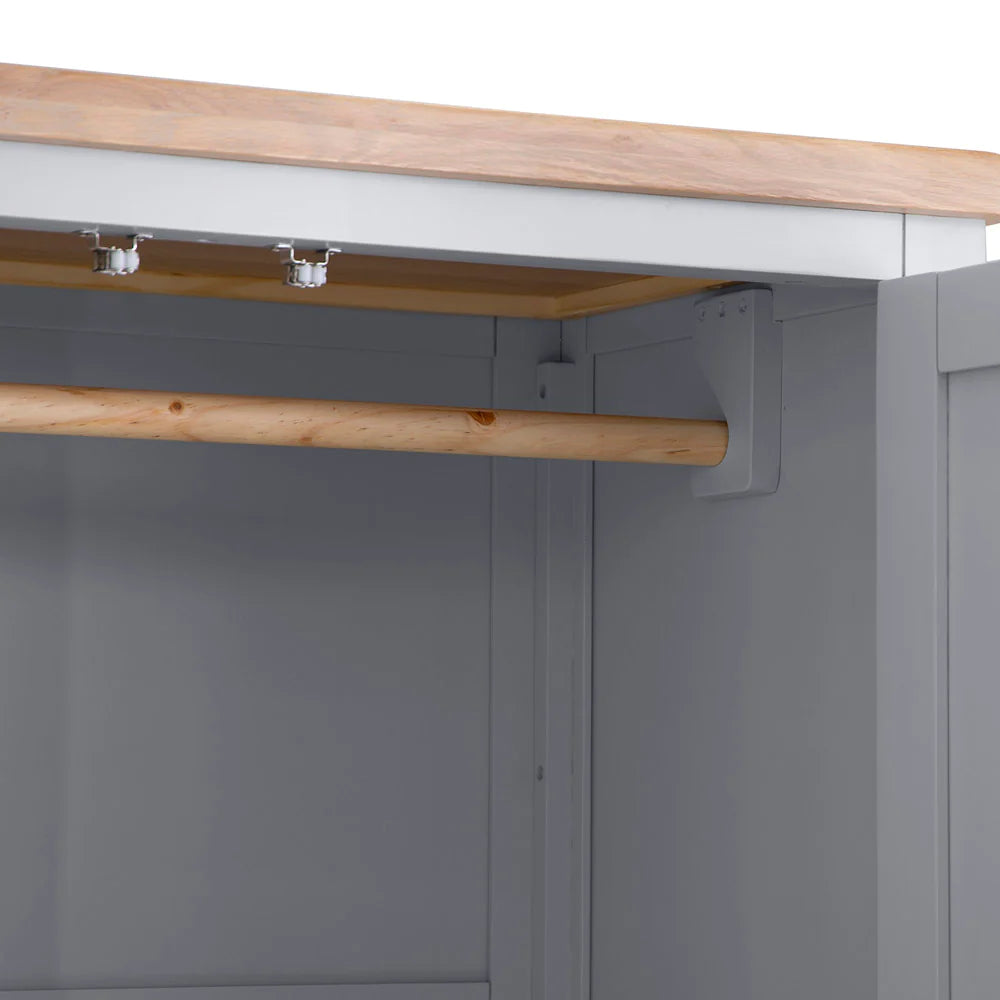 Elias 2 Door Wardrobe Grey Hanging Rail Detail