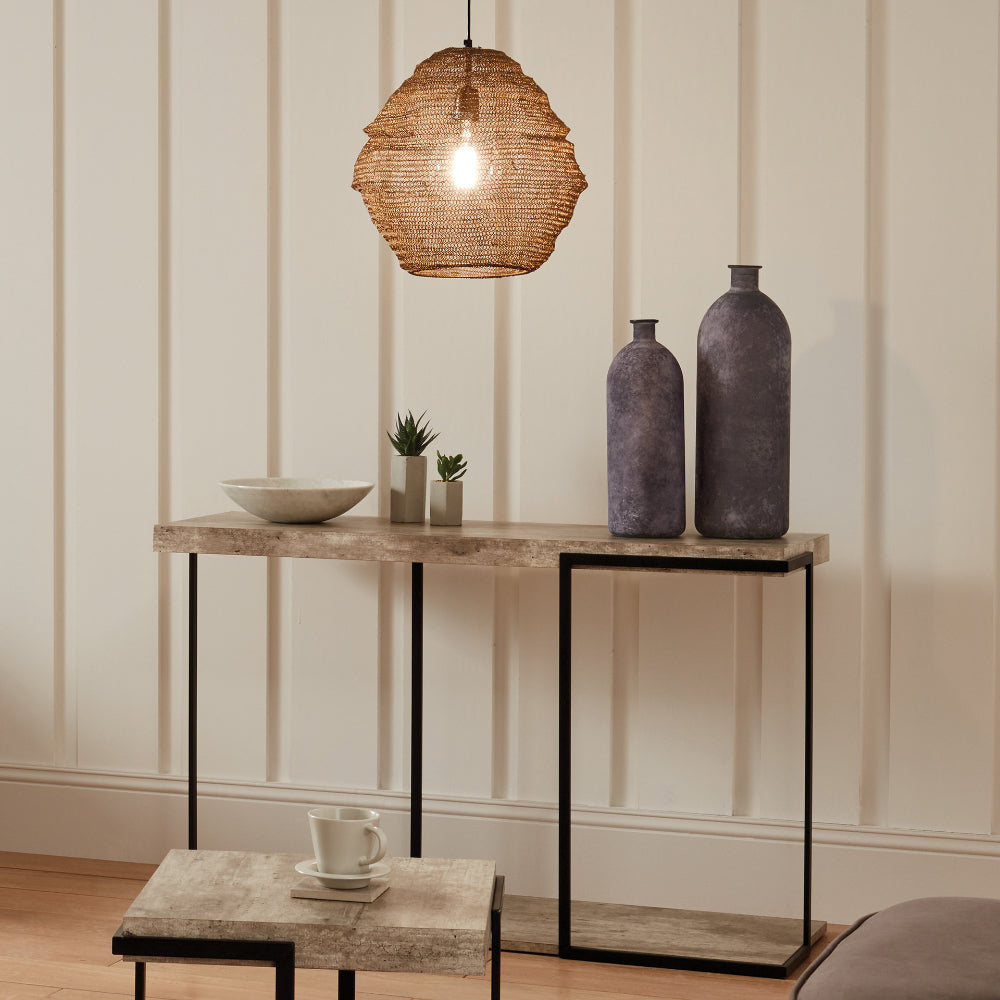 Jaxson Hall Console Table with Ceiling Lamp and Coffee Table in Living Room Setting