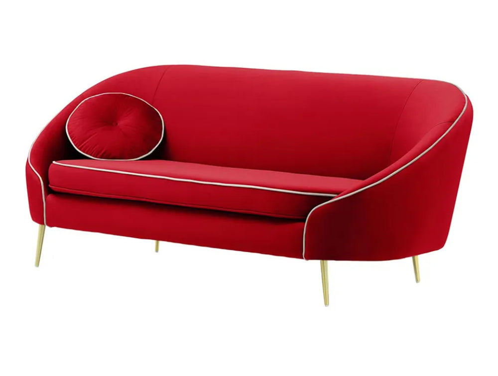 Kaleb 3 Seater Contrast Piping Sofa - Dark Red and Gold