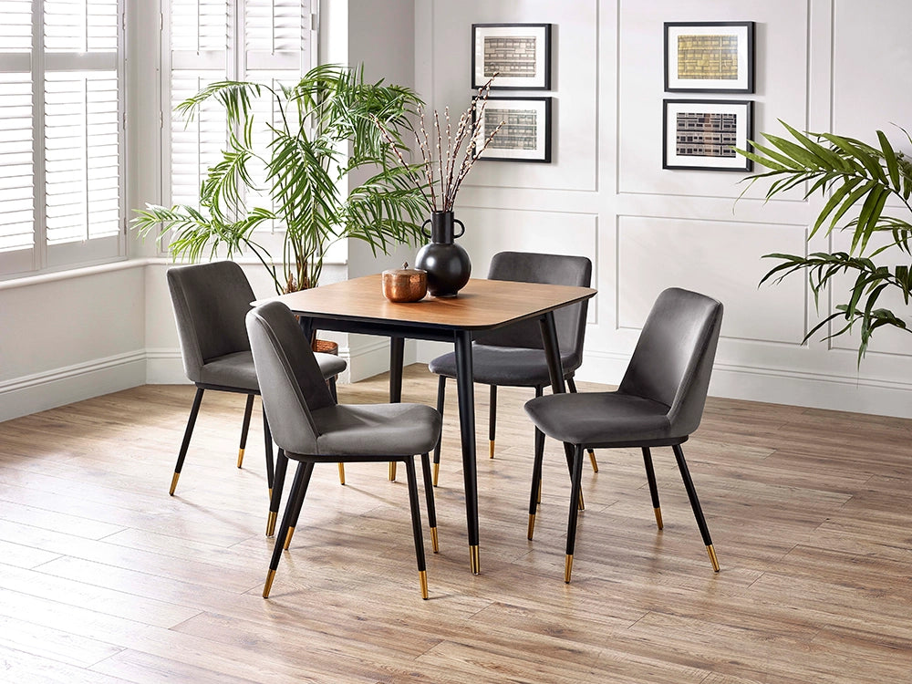 Luna Dining Chair in Grey Finish with Square Top Table and Indoor Plant in Breakout Setting