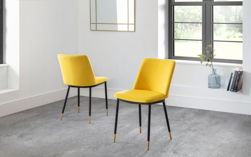 Luna Dining Chair Mustard with Vase and Books in Living Room Setting