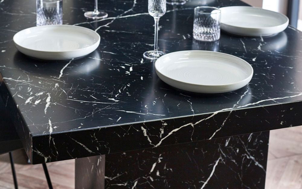 Ryker Marble Dining Table Black Top Detail