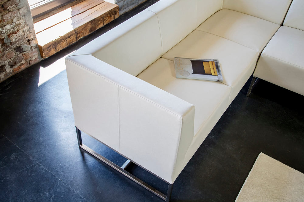 Verso Upholstered Modular Sofa in White Finish Armrest Detail