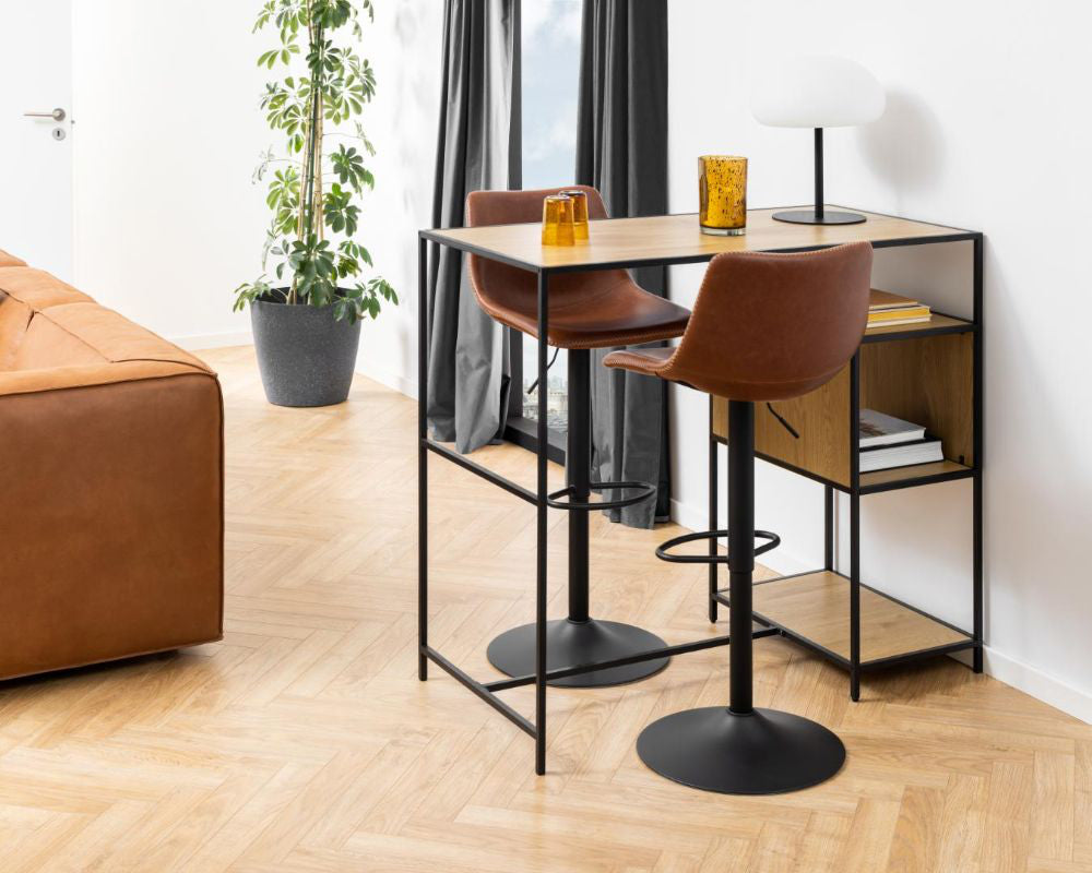 Walt Hall Table Matt Wild Oakwith High Stool and Indoor Plant in Office Setting